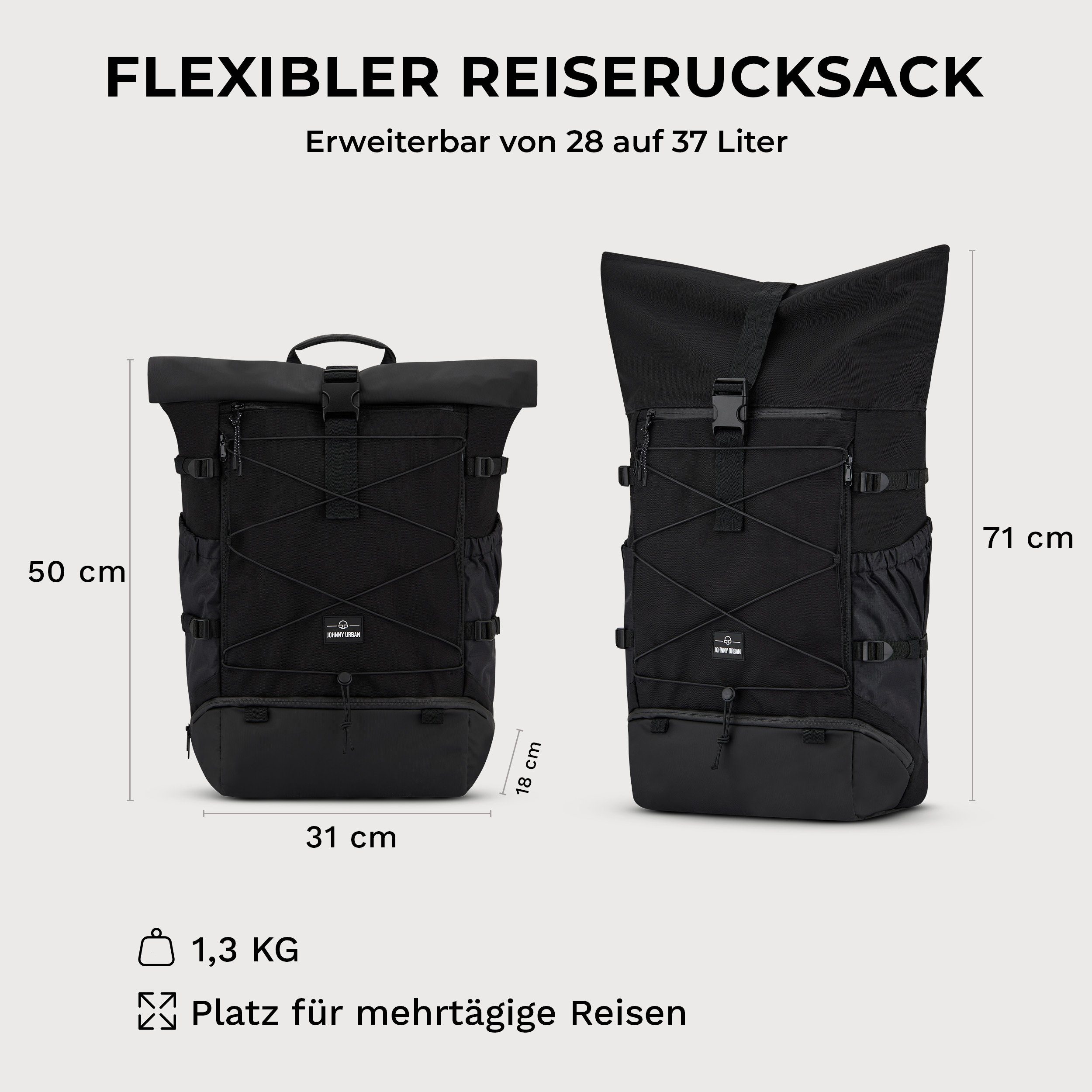 Johnny Urban Reiserucksack Travel Allen Large, Flexible Größe, Wasserabweisend