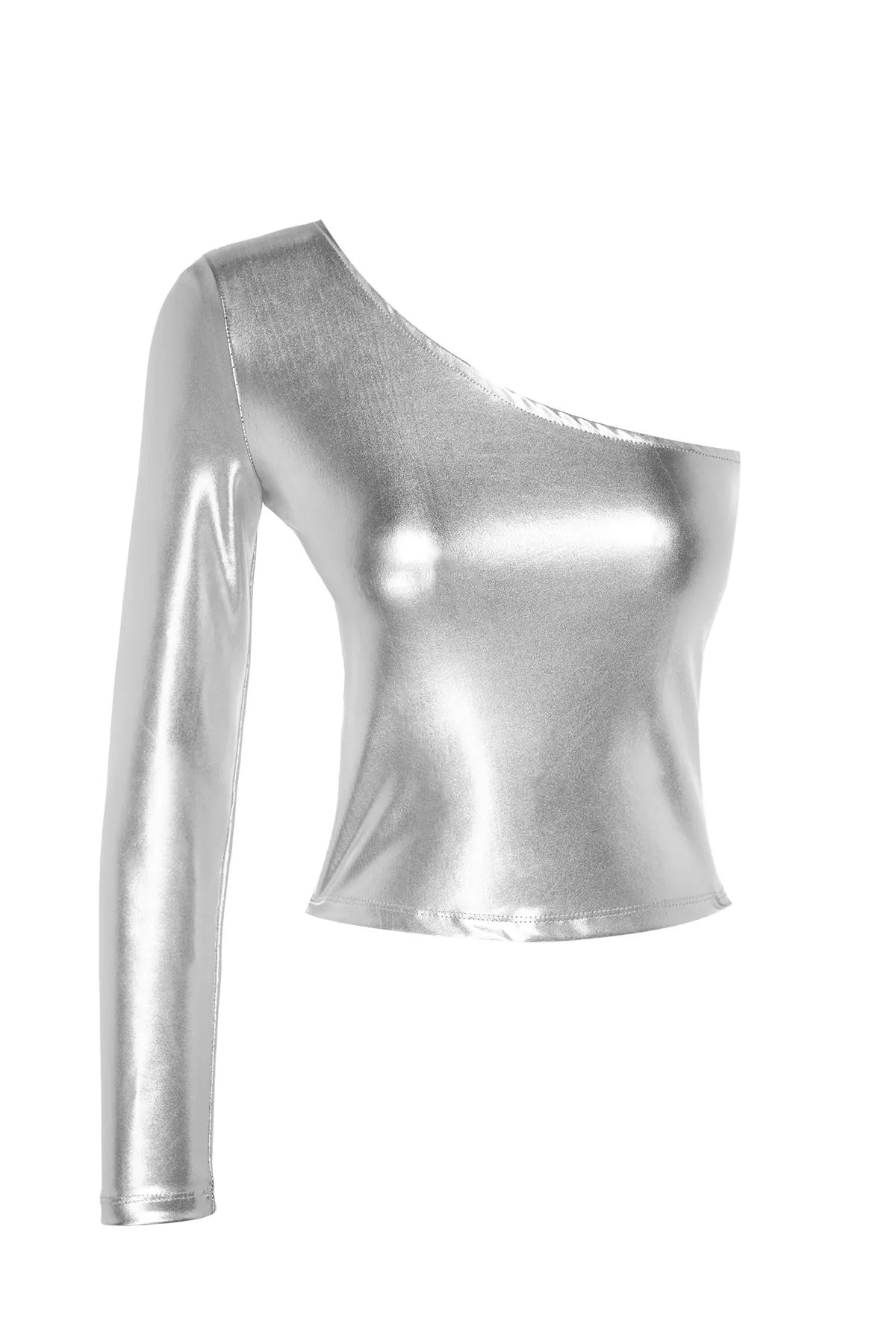 Trendyol Collection  One-Shoulder-Strickbluse in Silbermetallic/Frozen, figurbetont TWOAW24BZ00435