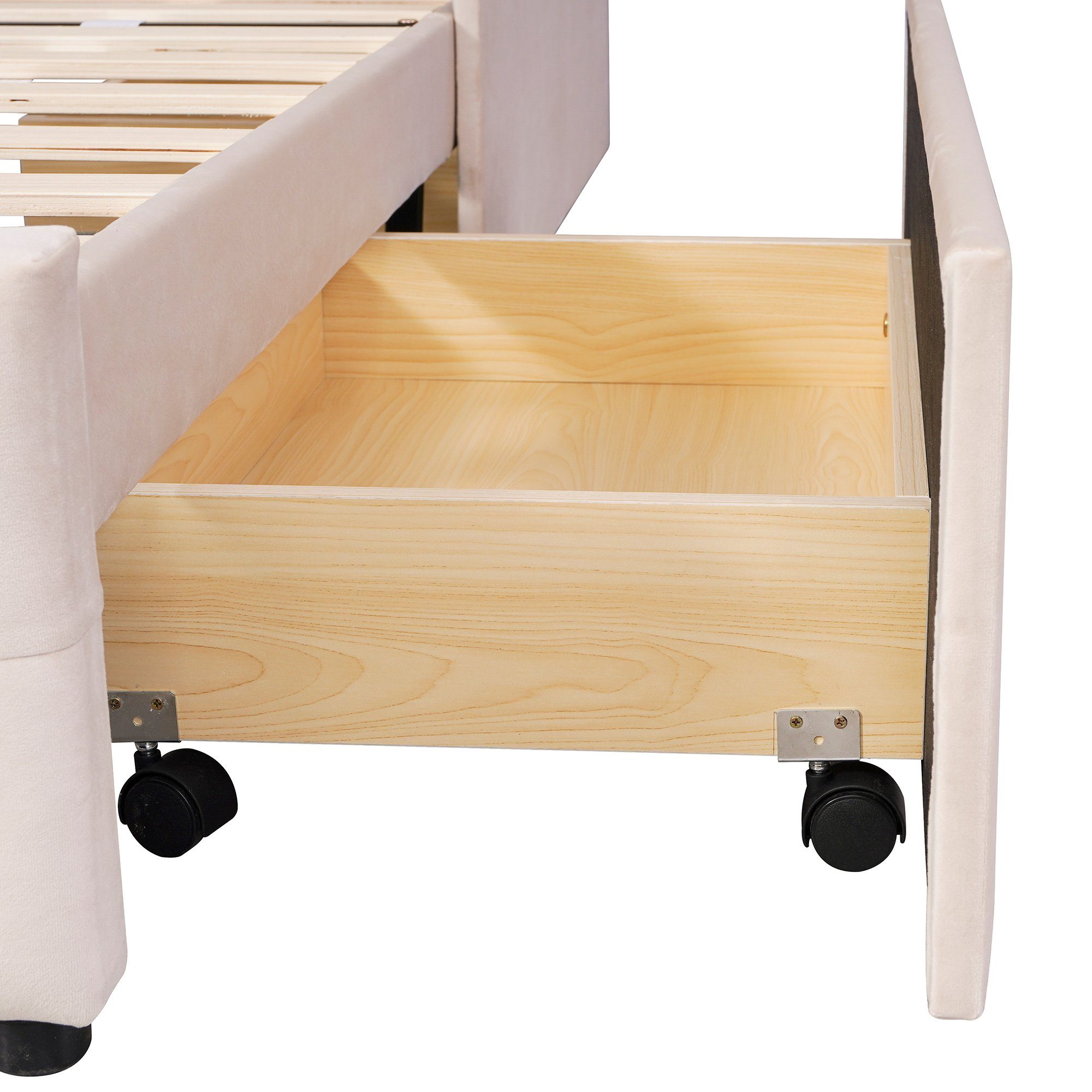 Flieks Polsterbett, Einzelbett Holzbett 2 Schubladen Samt 90x200cm