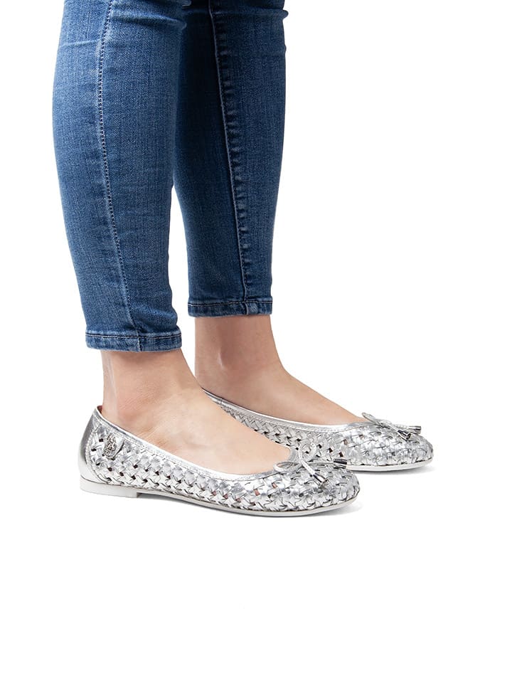 U.S. Polo Assn. Leder-Ballerinas in Silber günstig kaufen