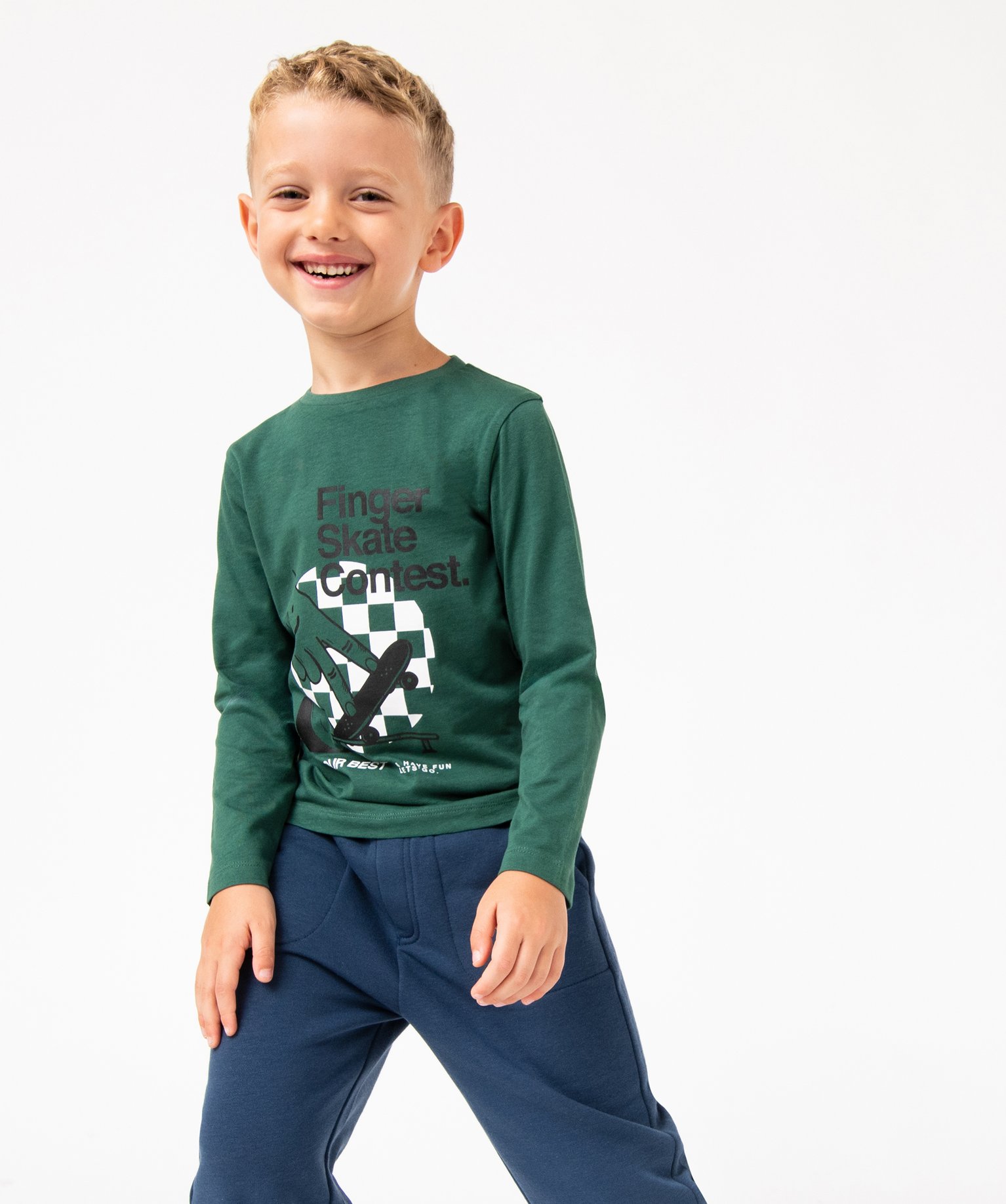 Tee-shirt à manches longues avec inscription Garçon vert | GEMO