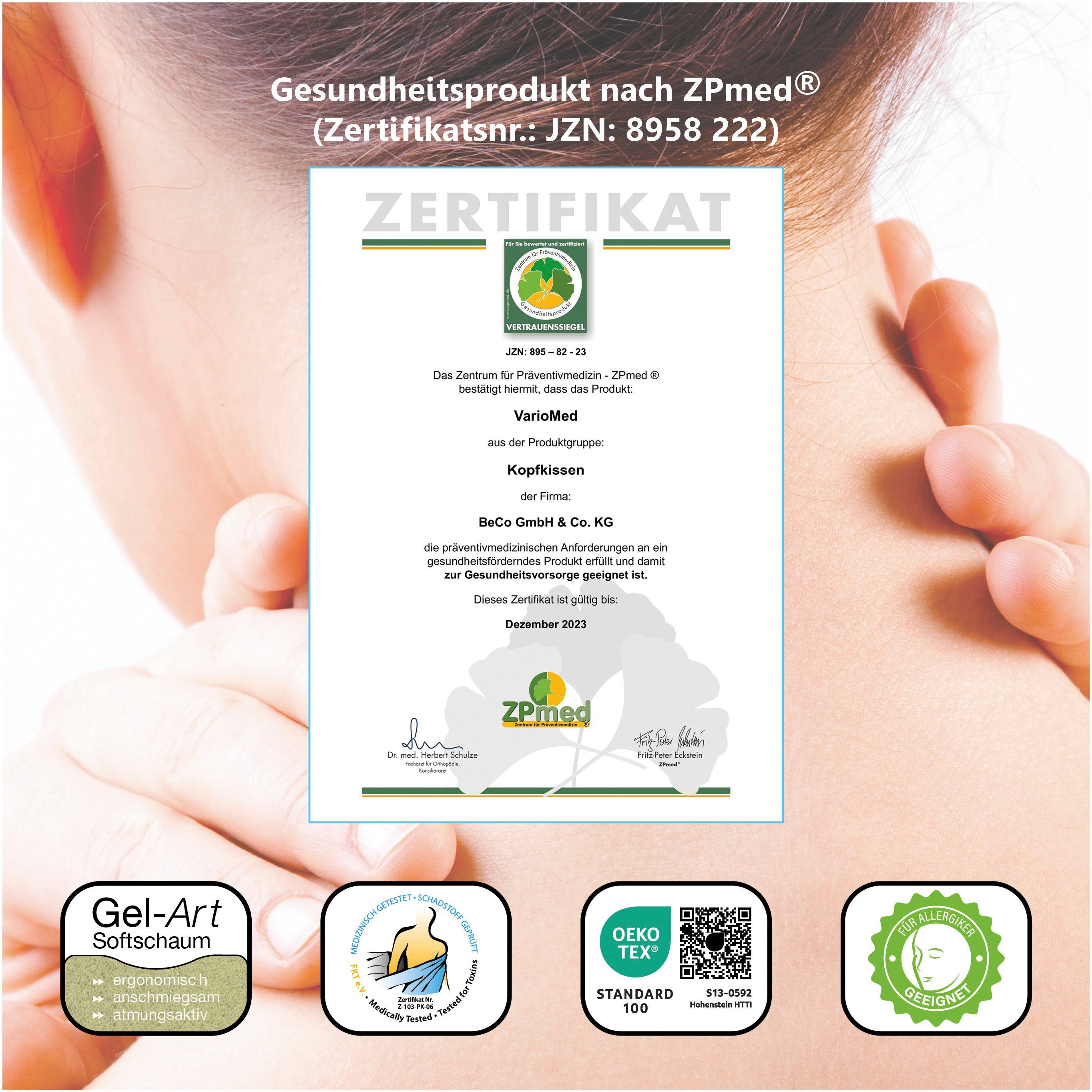 Nackenstützkissen Vario Med, Beco, Füllung: Gelschaum, Bezug: Doppeltuch, Kern aus Gelschaum & Gesundheitsprodukt nach ZPmed®