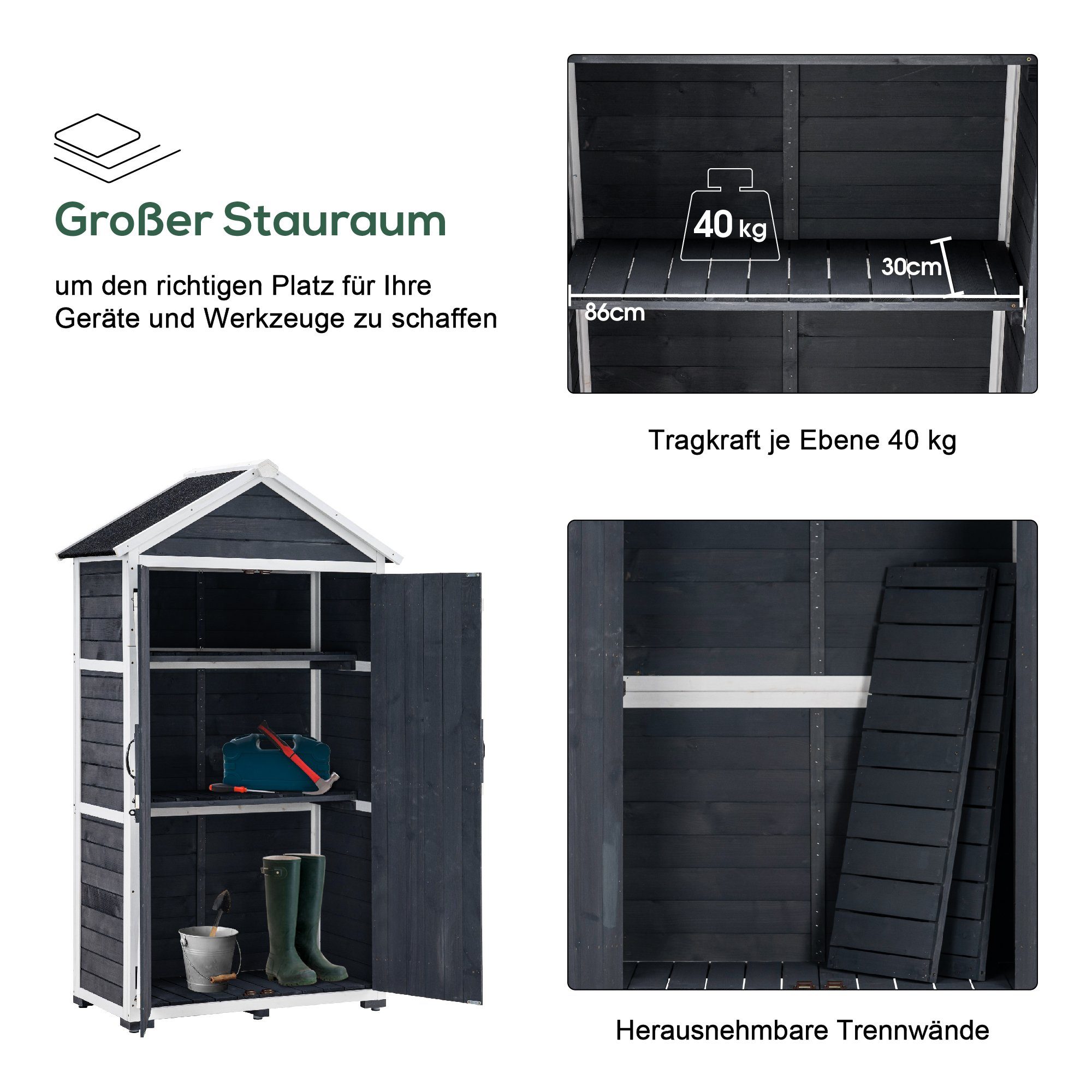 MCombo Gartenbox MCombo Gartenschrank Werkzeugschrank 1000, Outdoor-Schrank Gartenbox, Satteldach, Holz48 X 90 X 178 cm
