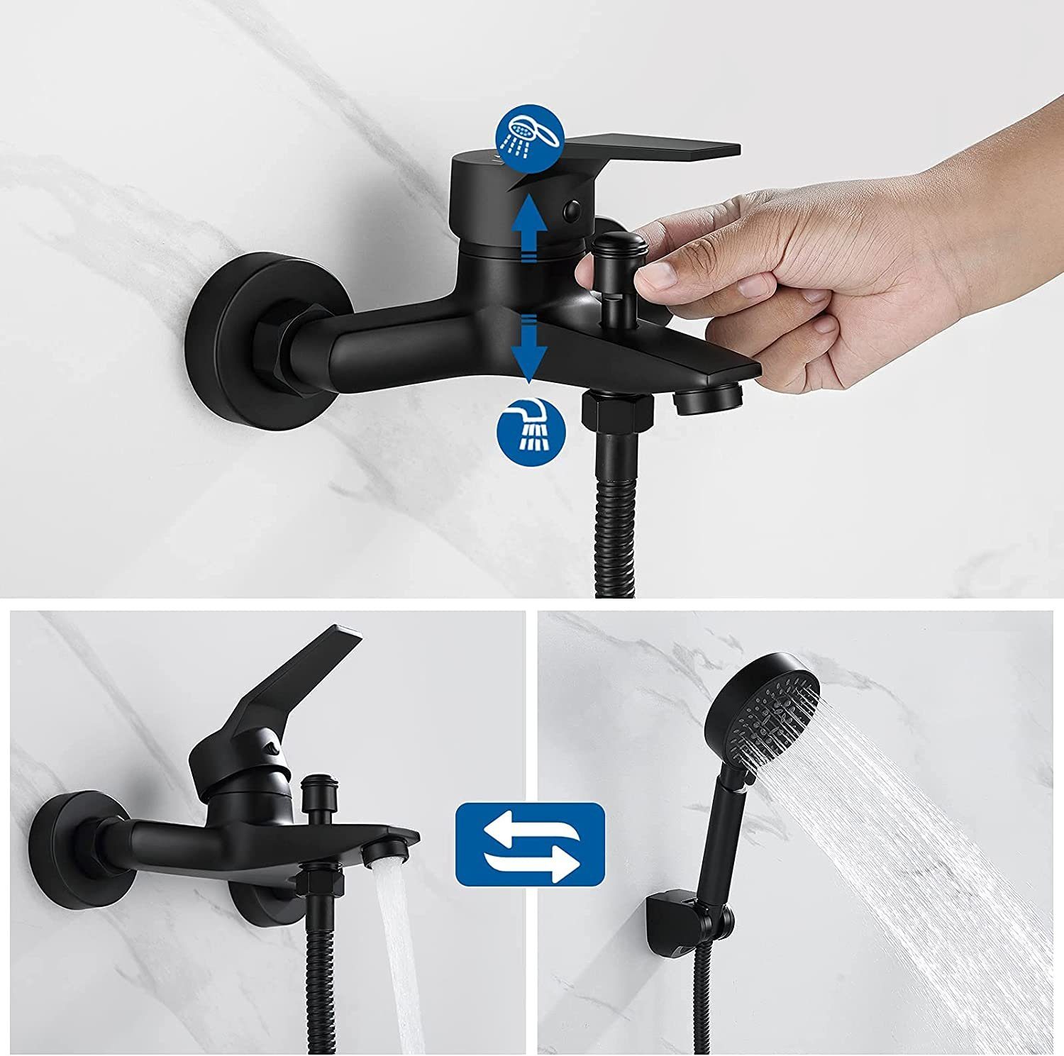 Auralum Duschsystem Badewannenarmatur Wasserhahn Duscharmatur Bade mit Handbrause Duschset