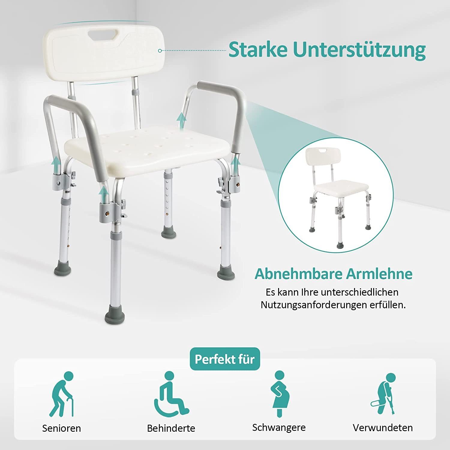 EMKE Duschhocker EMKE Duschstuhl Duschhocker für senioren,bis 135KG, Weiß