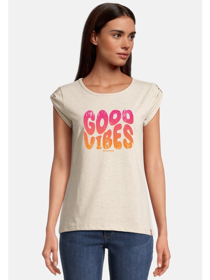 Salzhaut Shirt BIIKE - GOOD VIBES in Ecru Melange-Neon Orange-Neon Pink günstig kaufen