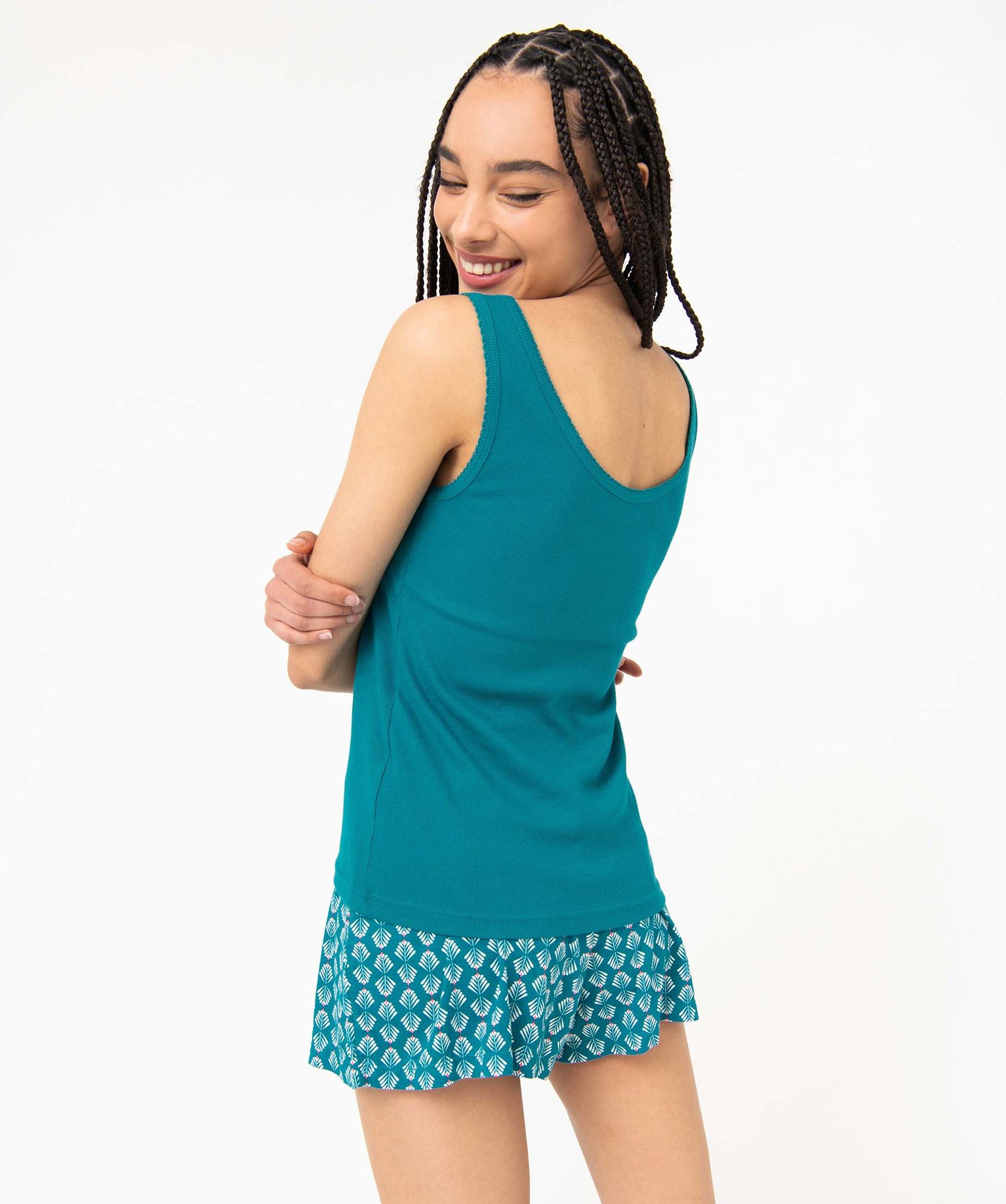 Débardeur lingerie en maille ctelée femme bleu | GEMO