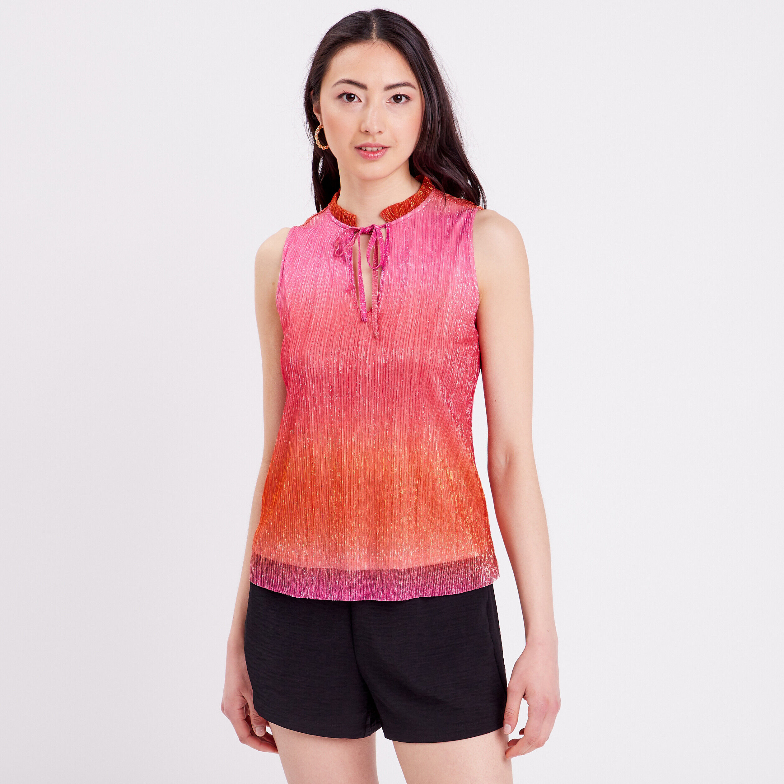 Débardeur plissé col mao rose femme | Cache Cache
