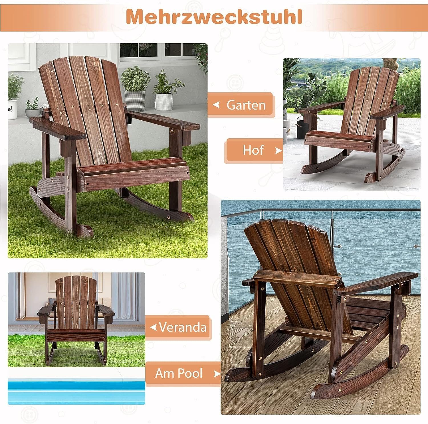 KOMFOTTEU Schaukelstuhl Kinder, mit Armlehnen, für Kinder ab 3