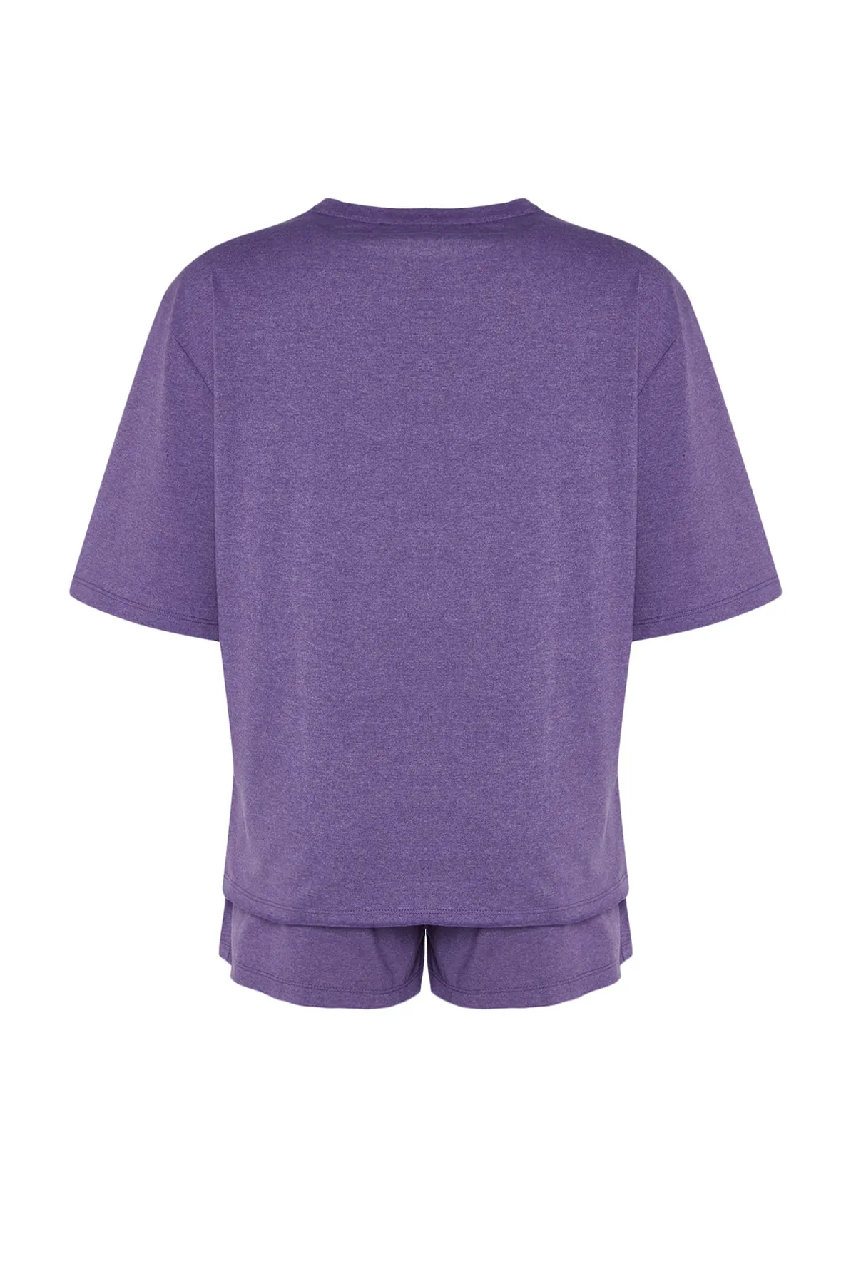 Trendyol Collection  Extraweites, gestricktes Pyjama-Set mit T-Shirt und Shorts aus lila Baumwolle THMSS21PT0164