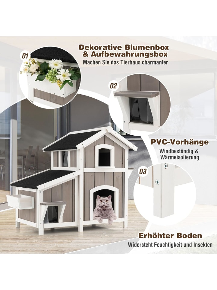 COSTWAY Katzenhaus Outdoor in Grau günstig kaufen onesize