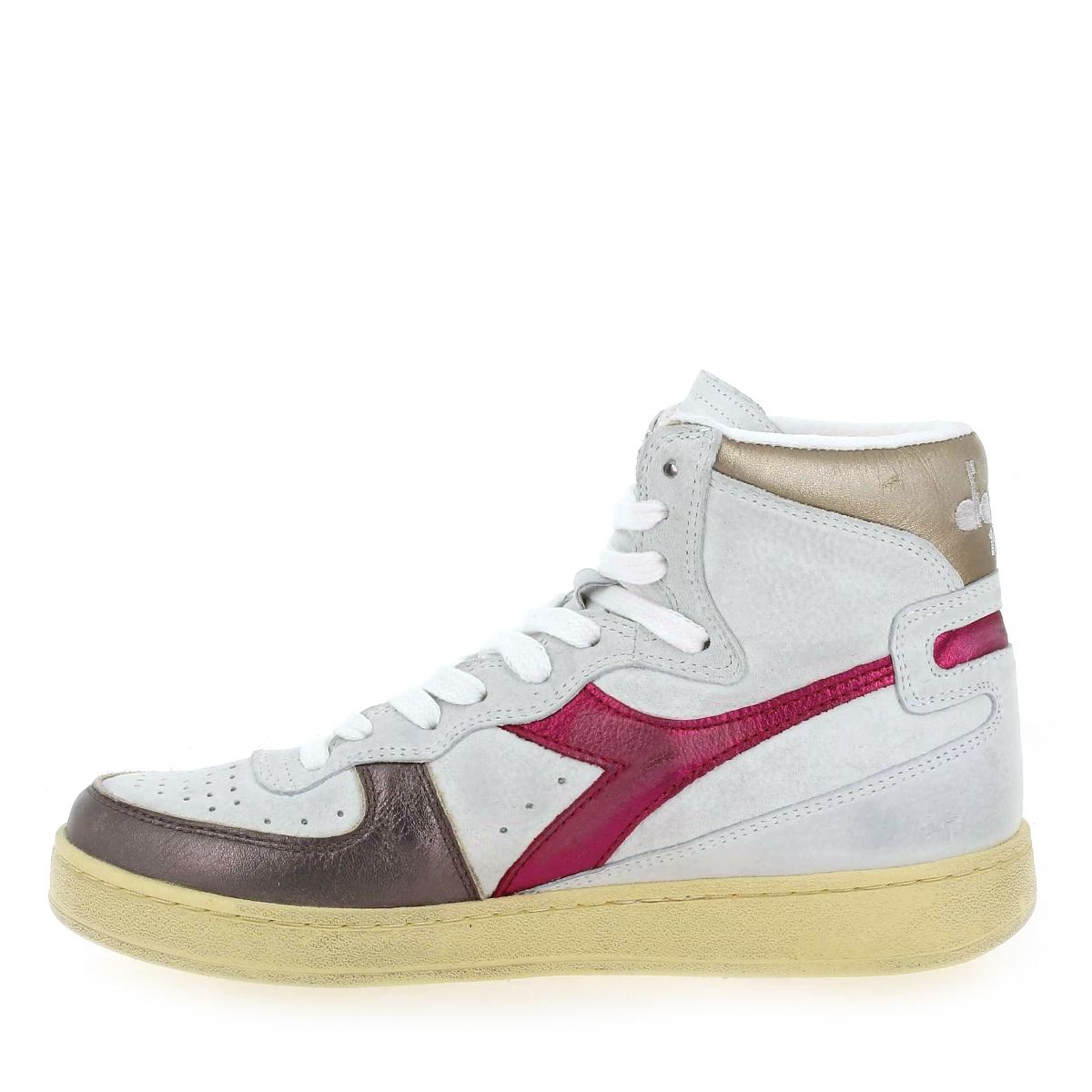 Diadora heritage  MI BASKET METAL OYSTER - Blanc cassé Fuchsia
