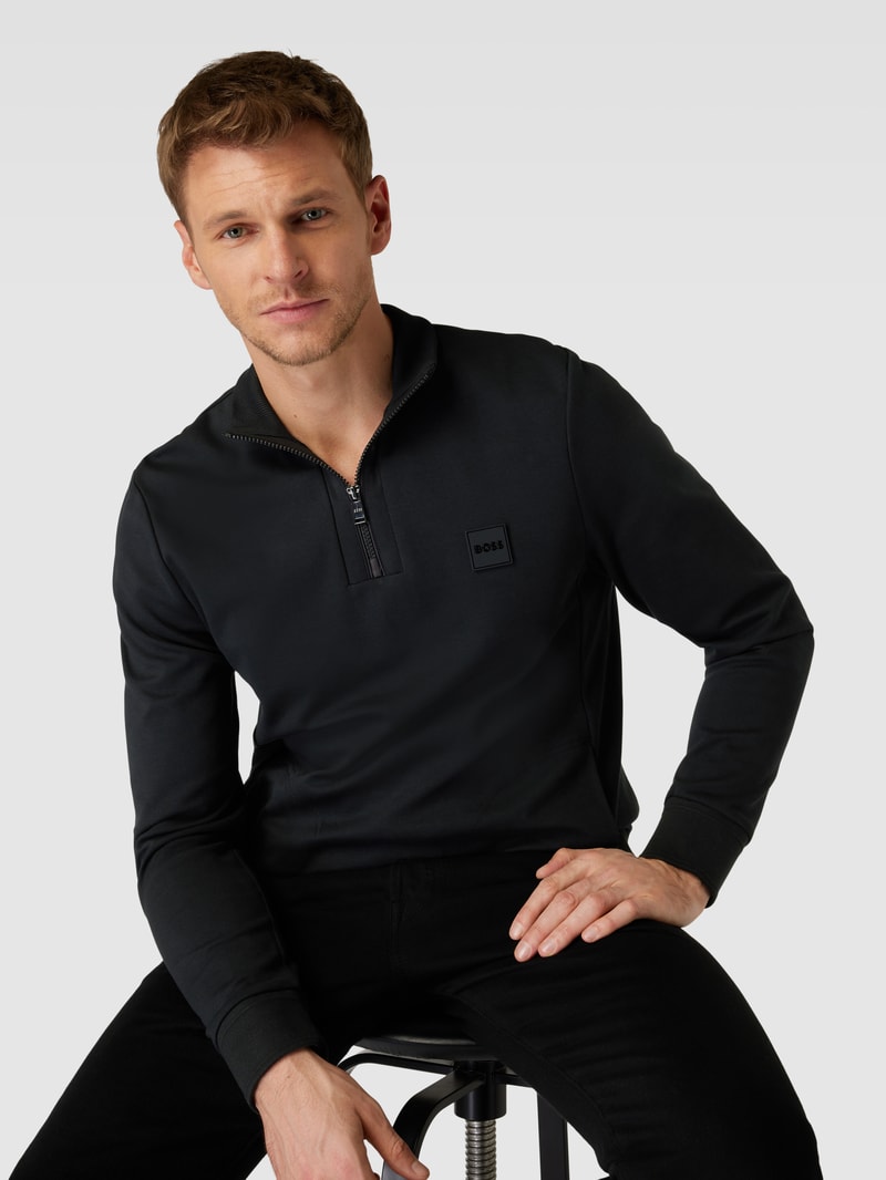 Sweatshirt mit Stehkragen Modell 'Sidney' in schwarz