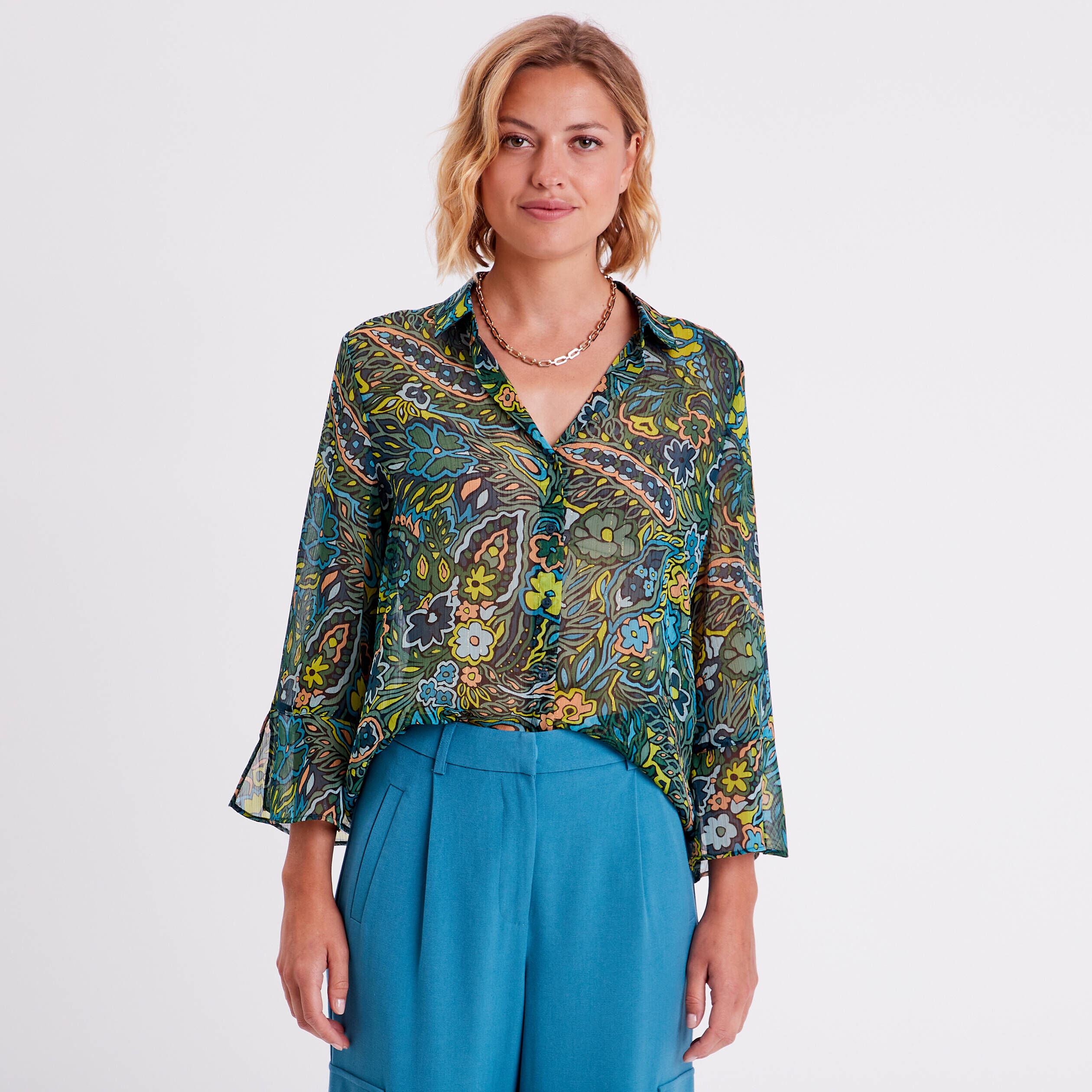 Chemise manches 3/4 noir femme | Cache Cache