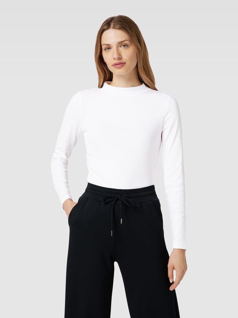 Longsleeve mit geripptem Rundhalsausschnitt in weiß