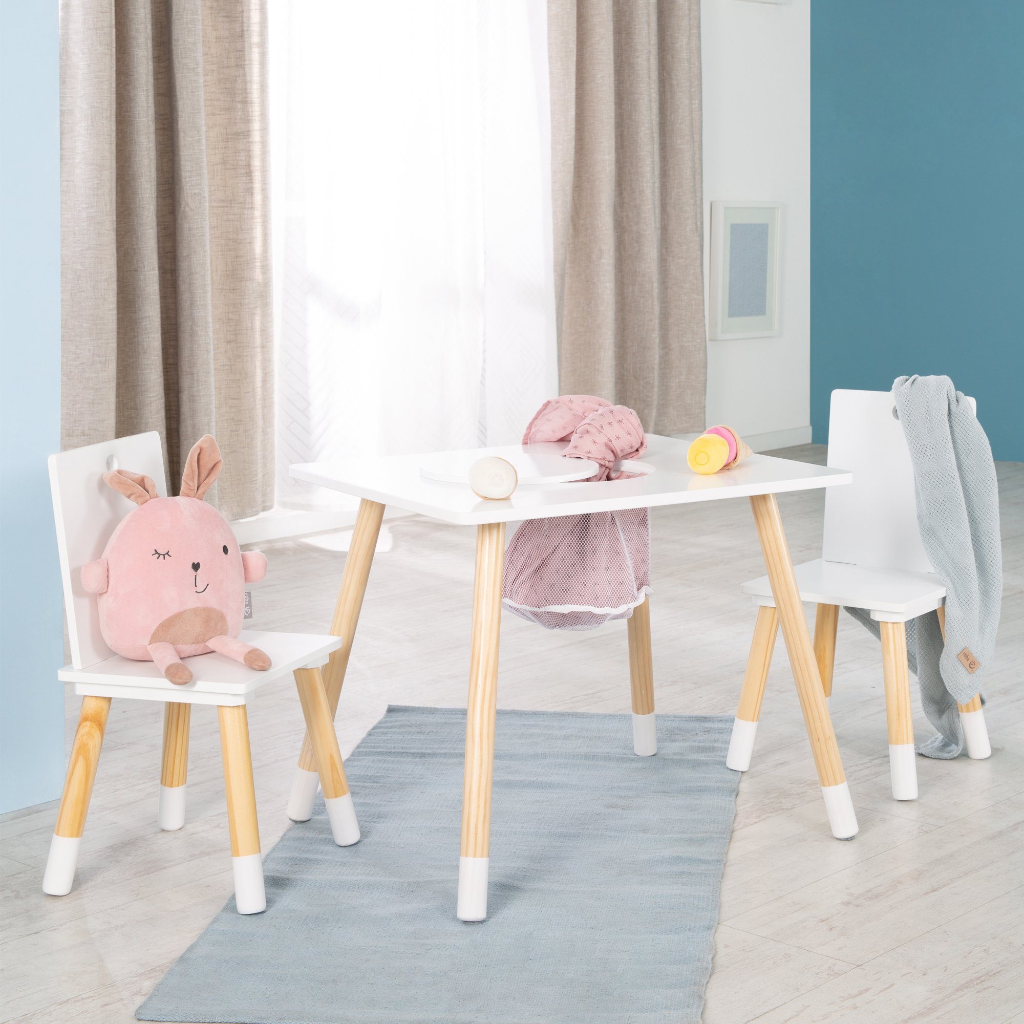 roba® Kindersitzgruppe Sitzgruppe mit Aufbewahrungsnetz, weiß, aus Holz