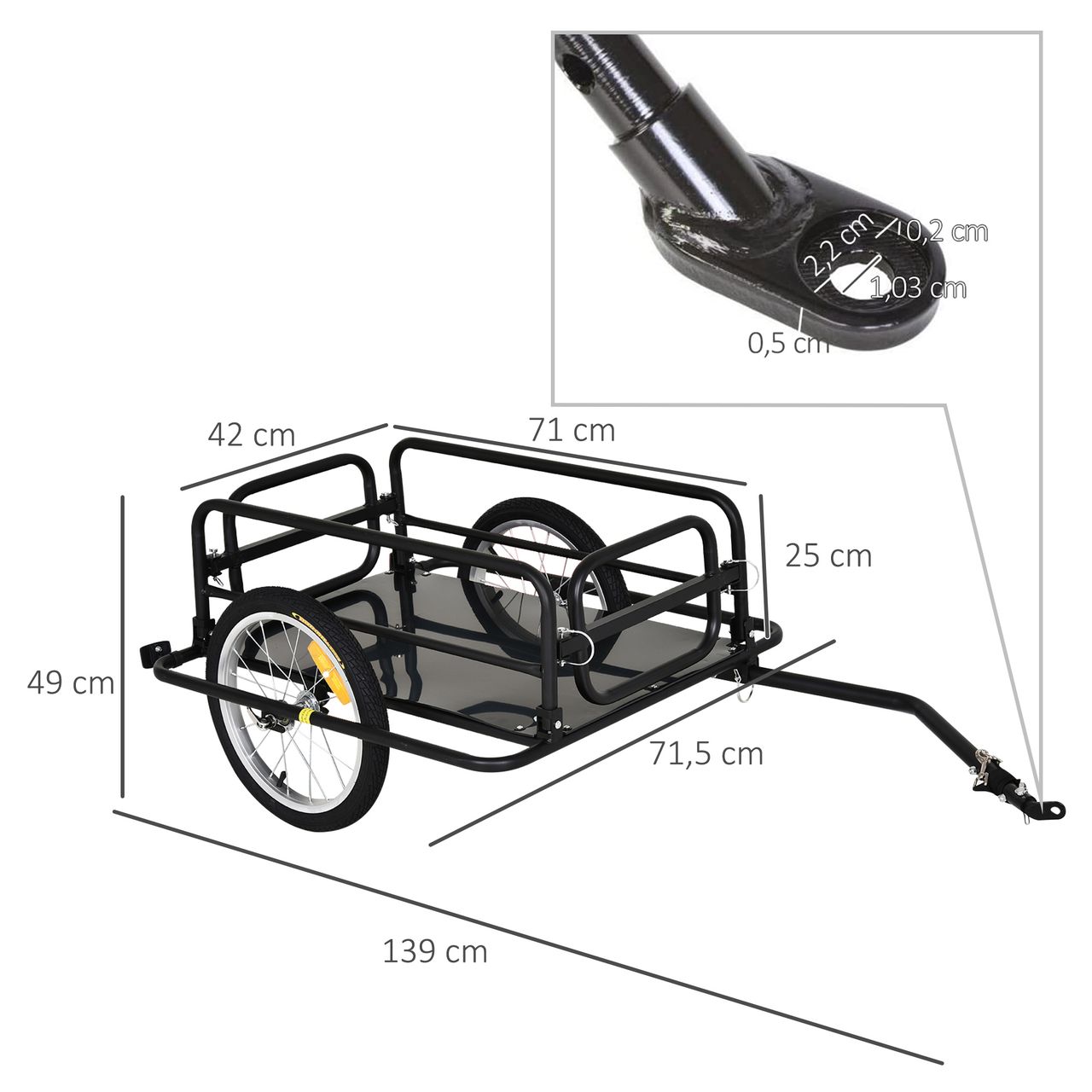 HOMCOM Fahrradanhänger Lastenanhänger für Fahrrad 40kg Belastbarkeit