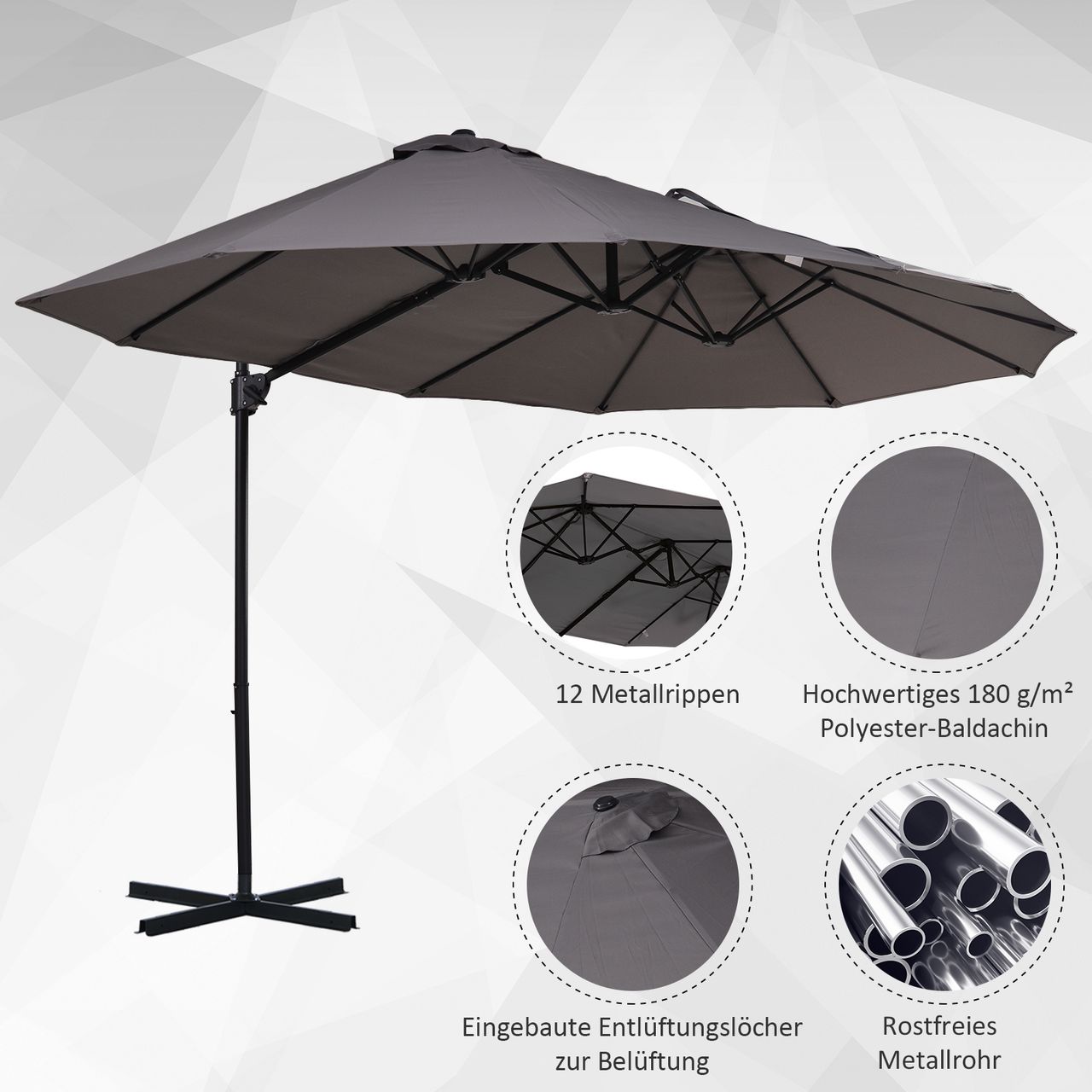 Outsunny Doppelsonnenschirm Ampelschirm mit Kurbel Sonnenschutz Grau