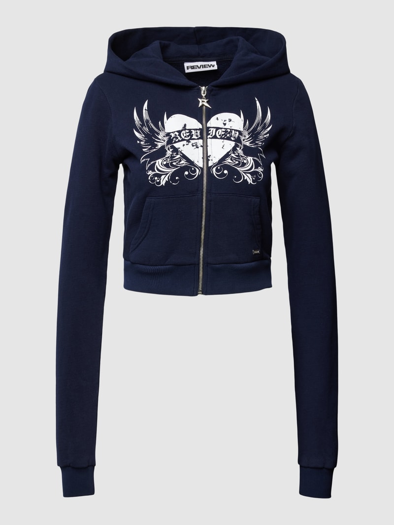 Sweatjacke mit Label-Print in marineblau