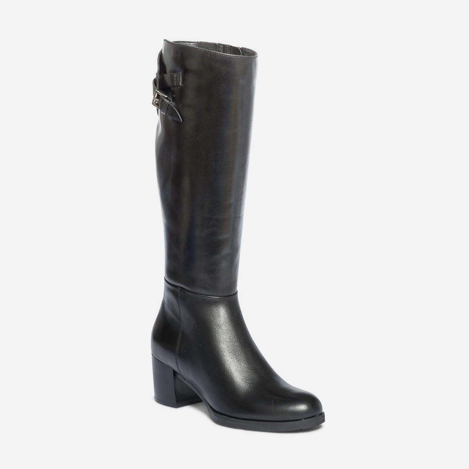 Botte noire en cuir pour mollet fin