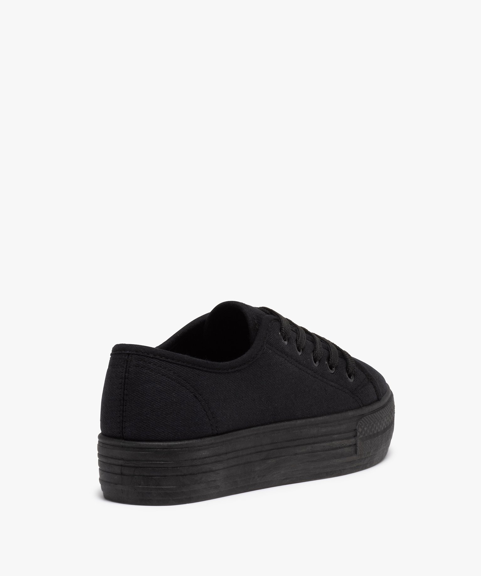 Baskets femme en toile unie et semelle plateforme noir | GEMO
