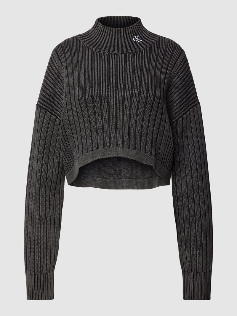 Cropped Strickpullover mit Label-Stitching in black