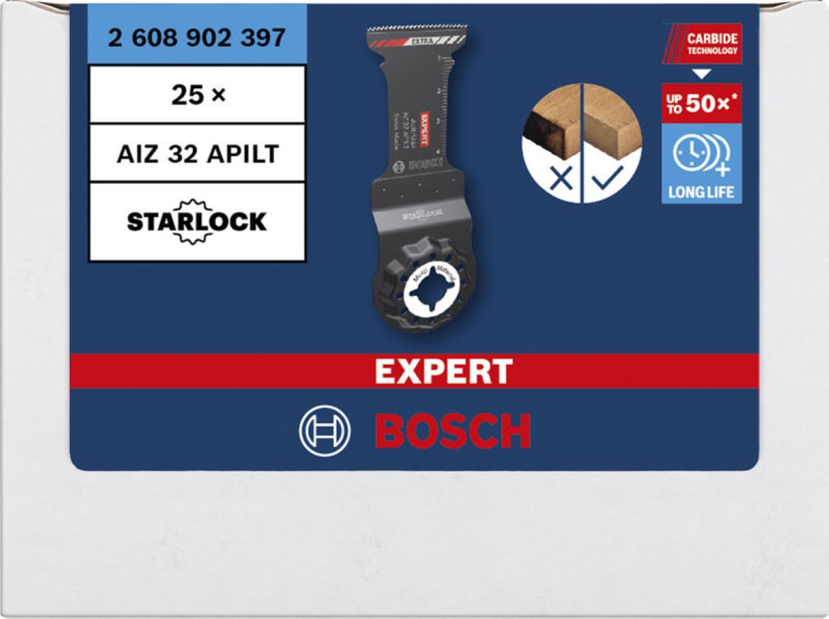 Bosch Blauw Accessoires 2608902397 EXPERT Starlock CoatedCarbide invalzaagblad AIZ 32 APILT Carbide, Multimaterial, Curved-Tec 32 x 46 mm 1 Bulk