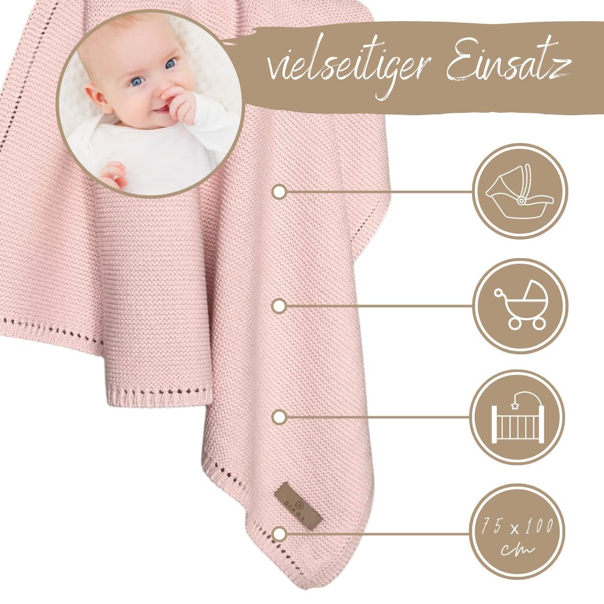 Babydecke DIKOS® Babydecke aus *100%* Bio Baumwolle atmungsaktiv clean, DIKOS, PREMIUM Qualität atmungsaktiv, nachhaltig, plastikfrei, kuschelweich