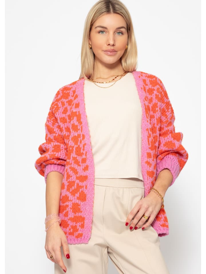 SASSYCLASSY Kurzer Cardigan mit Leo-Print in Rosa günstig kaufen