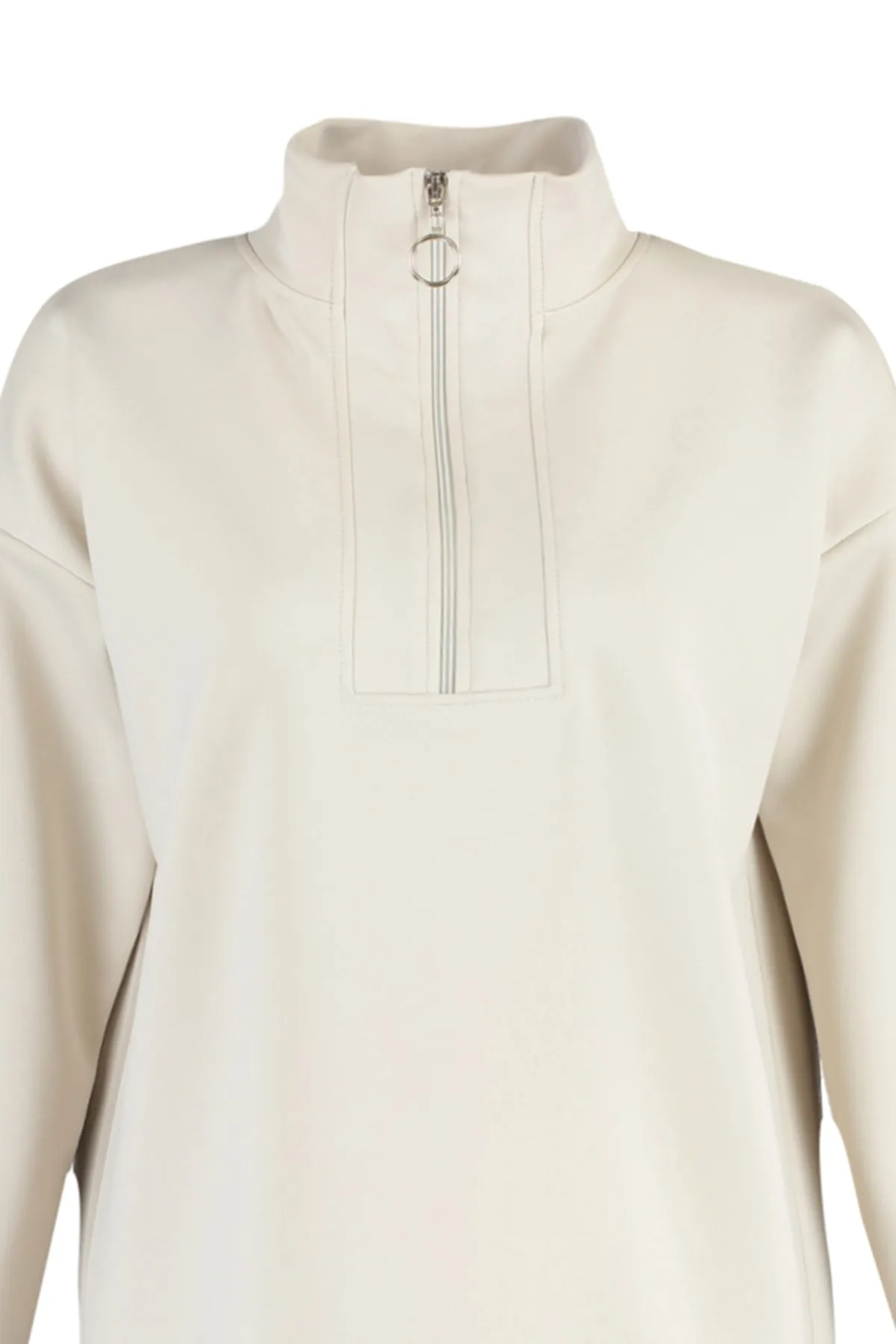 Trendyol Modest  Stone Zipper Detailliertes Diver/Scuba Plain Strick-Sweatshirt TCTAW23TW00198