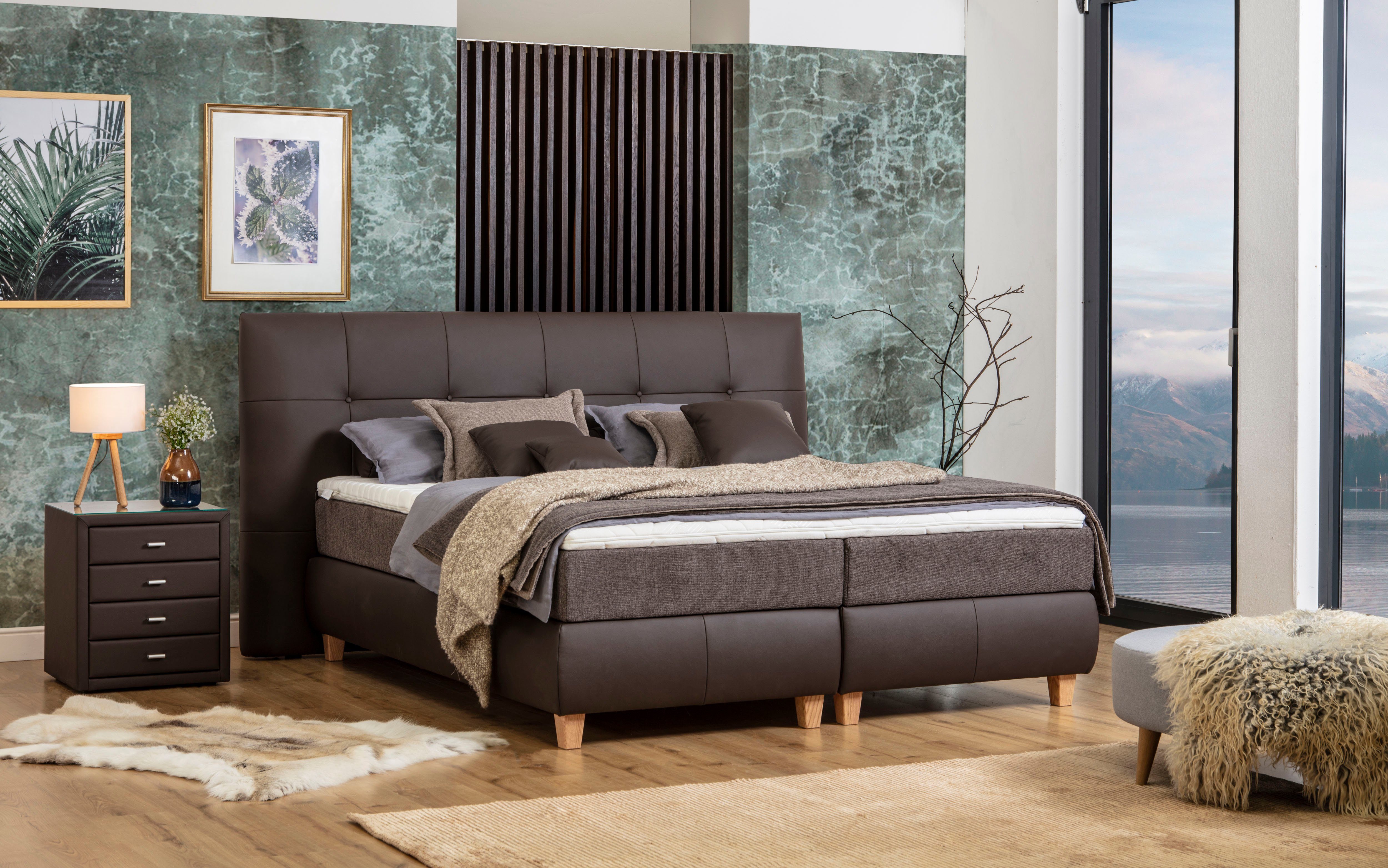 ADA trendline Boxspringbett Luella, Lederbett inklusive Matratze und Viscoschaum-Topper