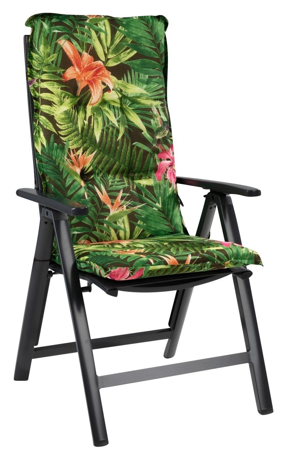 GO-DE Hochlehnerauflage TROPICAL, 50 x 120 cm, Grün, Baumwolle, Polyester, (1 St), Gartenstuhlauflage für Hochlehner
