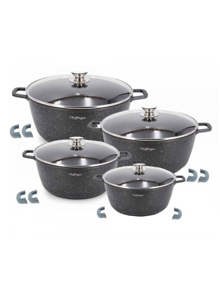 Cheffinger 8 tlg Kochtopf Set Topf Induktion Anti Haft 20-24-28-32cm in Schwarz günstig kaufen onesize