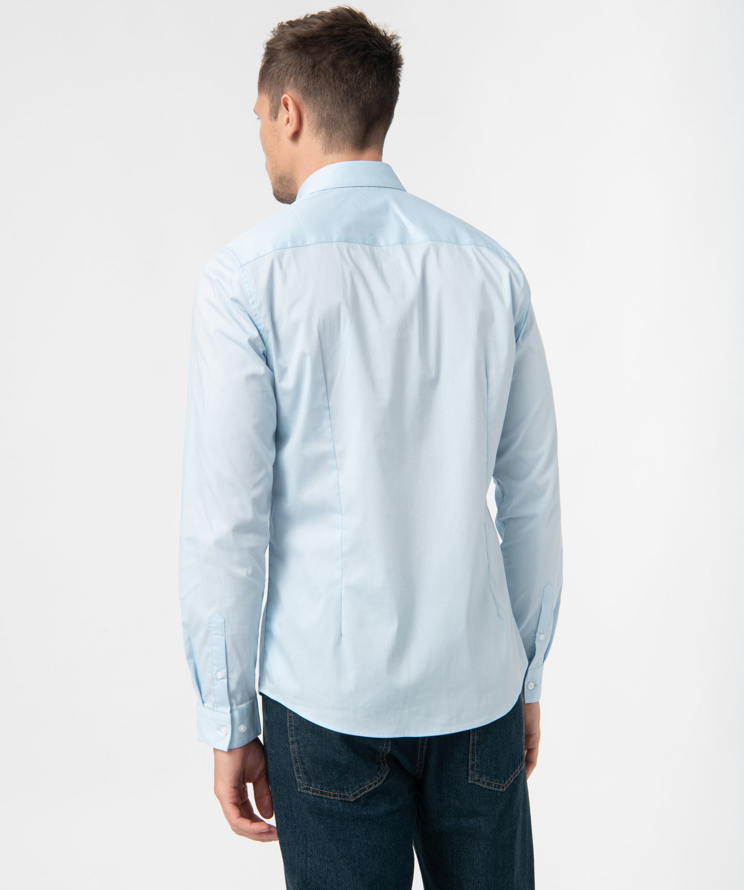 Chemise homme unie coupe slim en coton stretch bleu | GEMO