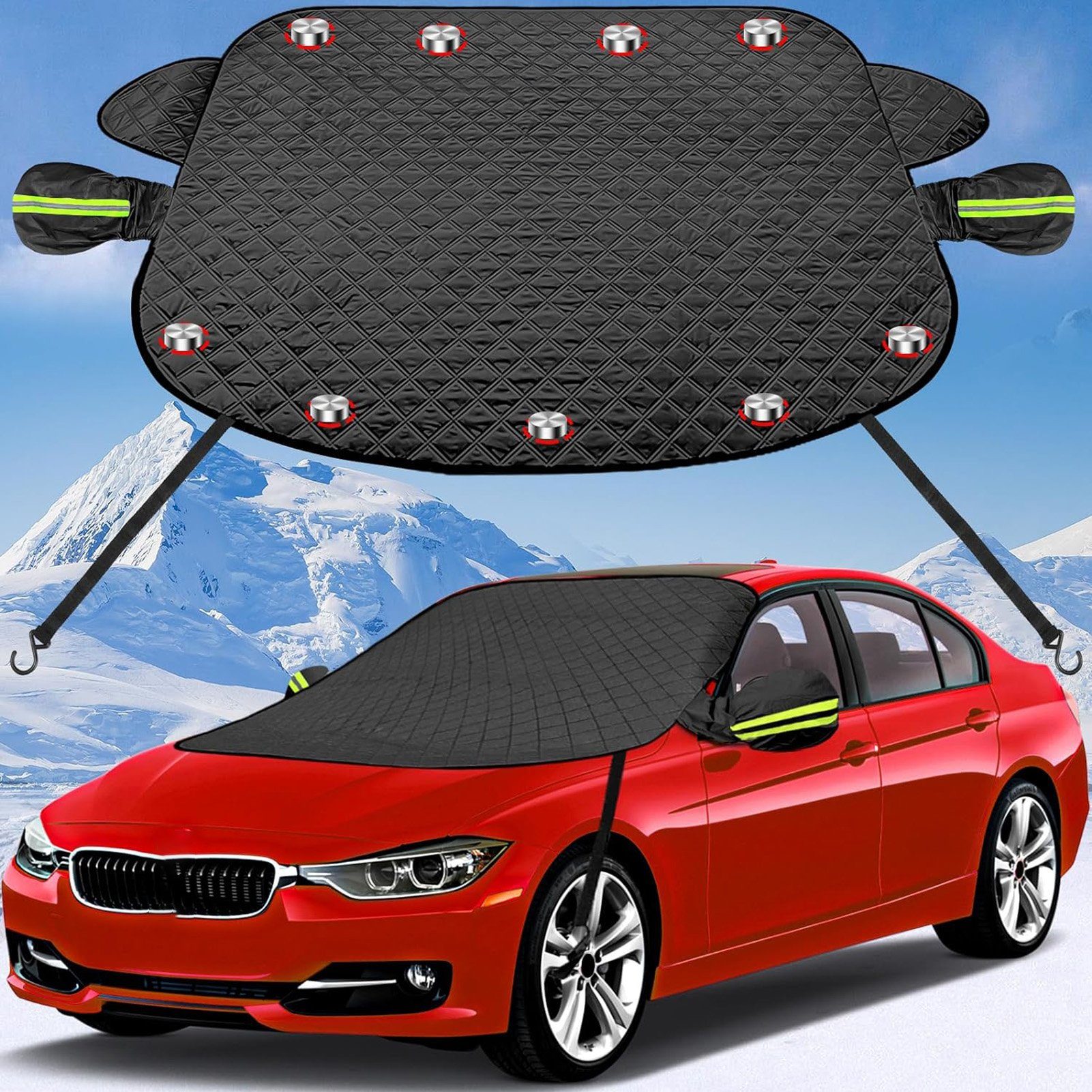 Rutaqian Frontscheibenabdeckung Frontscheibenabdeckung, Windschutzscheibenabdeckung mit Magneten, (Frontscheibenabdeckung Auto mit Seitenspiegelabdeckung, Ultra-Dick Auto Scheibenabdeckung Windschutzscheibe Abdeckung), für die Windschutzscheibe gegen