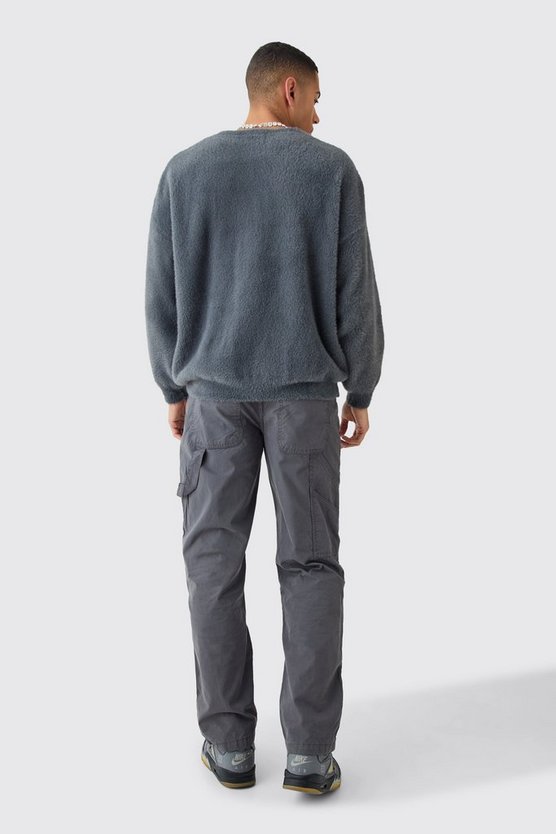 Fluffy Oversized Moto Knit Crew Neck Jumper