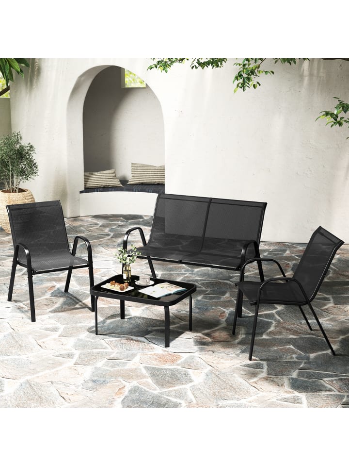 COSTWAY 4 tlg. Patio Metallstuhl Set in Schwarz günstig kaufen onesize