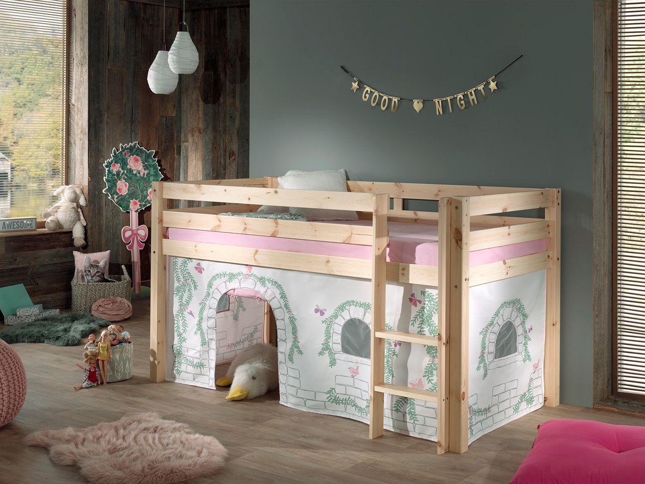VIPACK Spielbett Pino mit Textilset Vorhang 