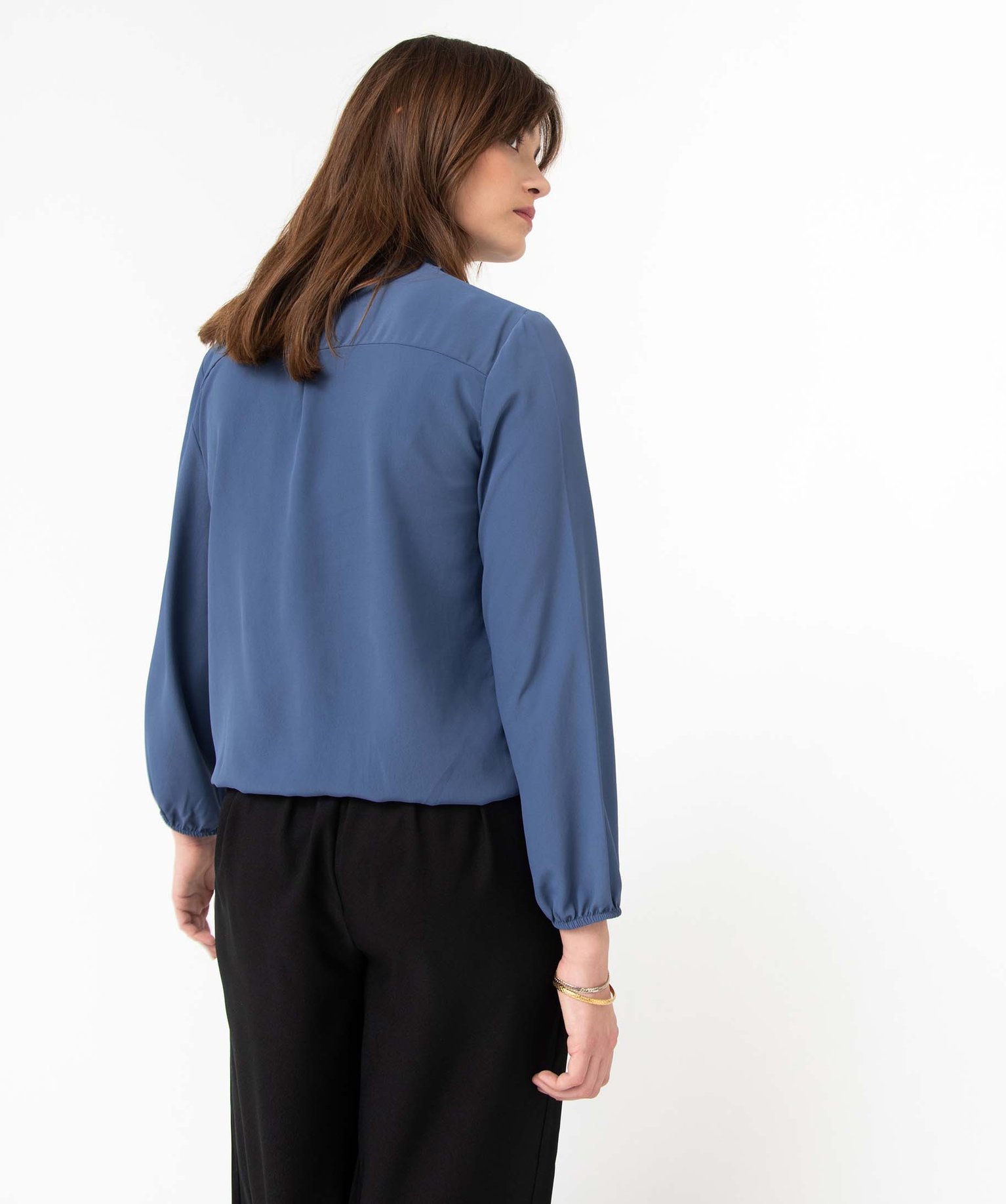Blouse femme coupe cache-coeur effet drapé bleu | GEMO