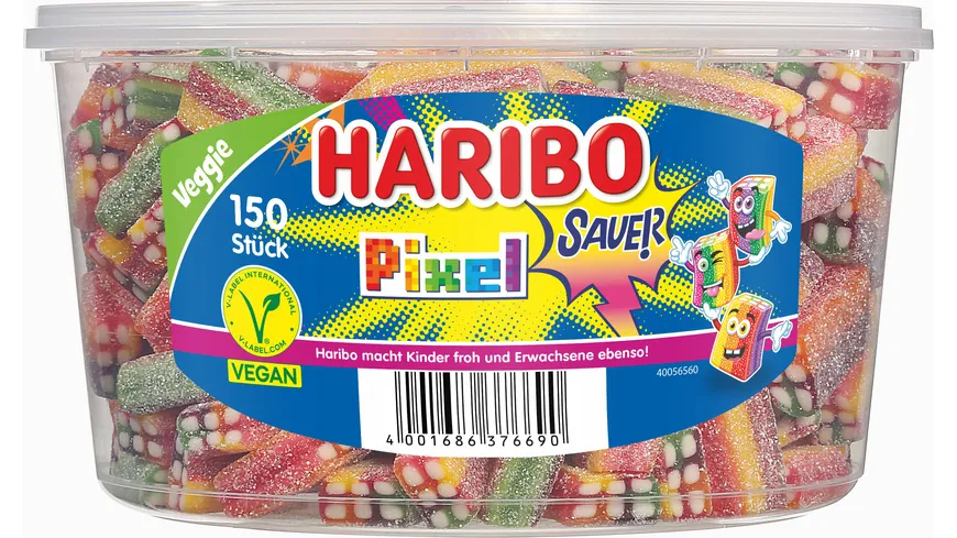 Haribo Fruchtgummi-Konfekt Rainbow Pixel Runddose Veggie 1256 g