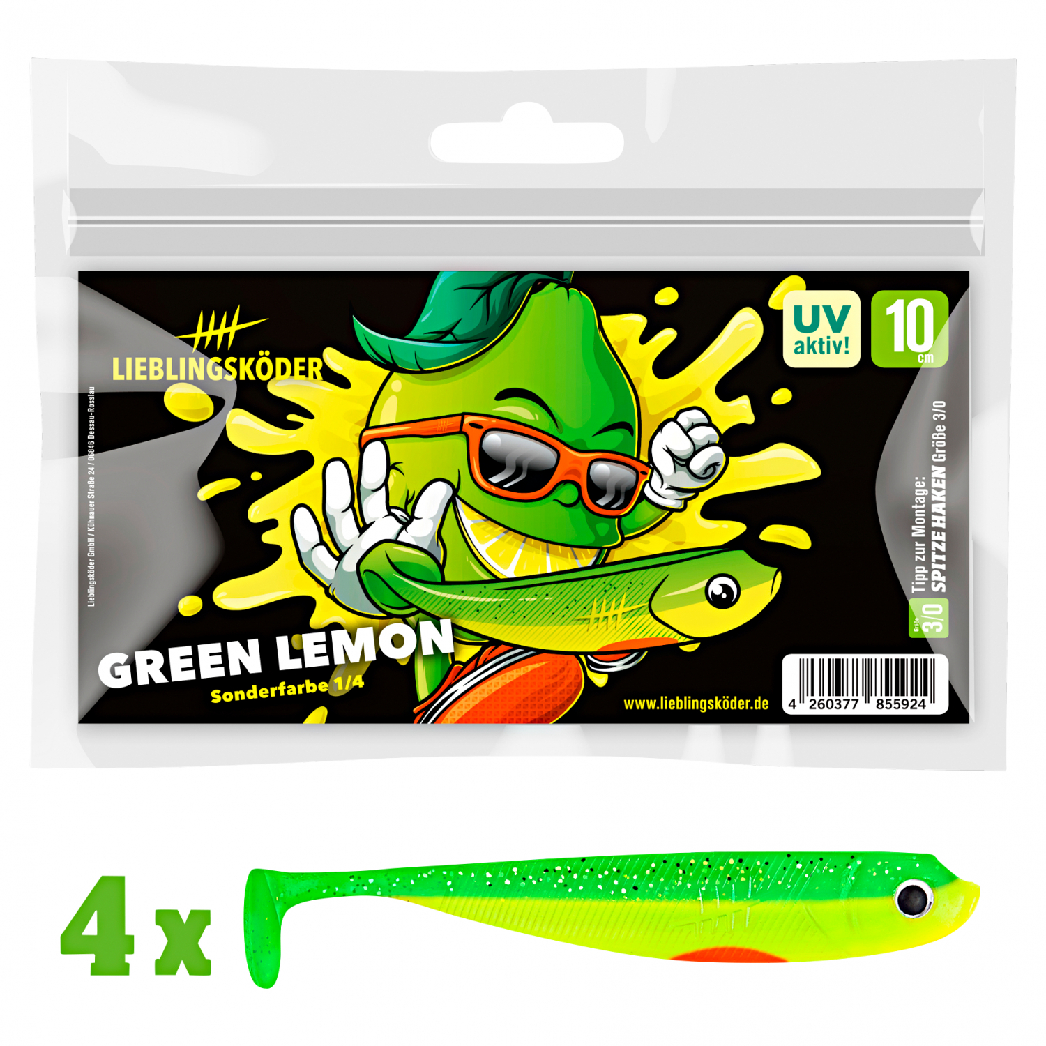 Lieblingsköder Gummifisch Zanderköder (10 cm, Green Lemon)