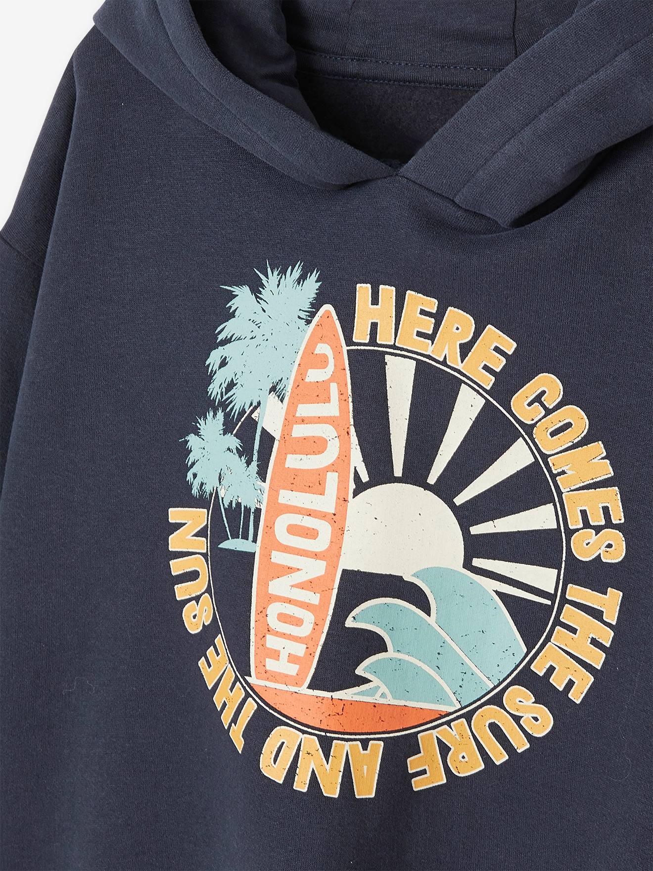 Sweat à capuche grand motif graphique garçon bleu ciel