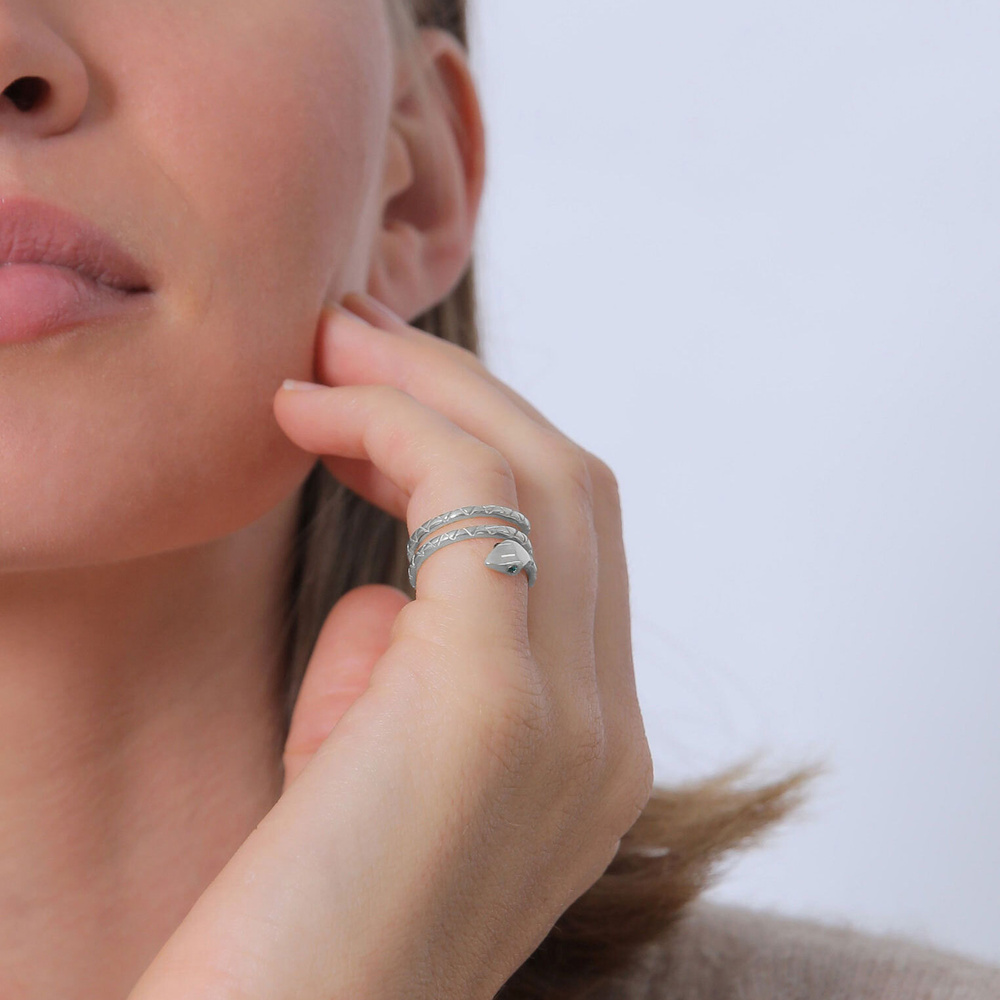 Elli Elli Bague Femmes Serpent Pinky Moderne avec Cristaux en Argent Sterling 925 Plaq Bague
