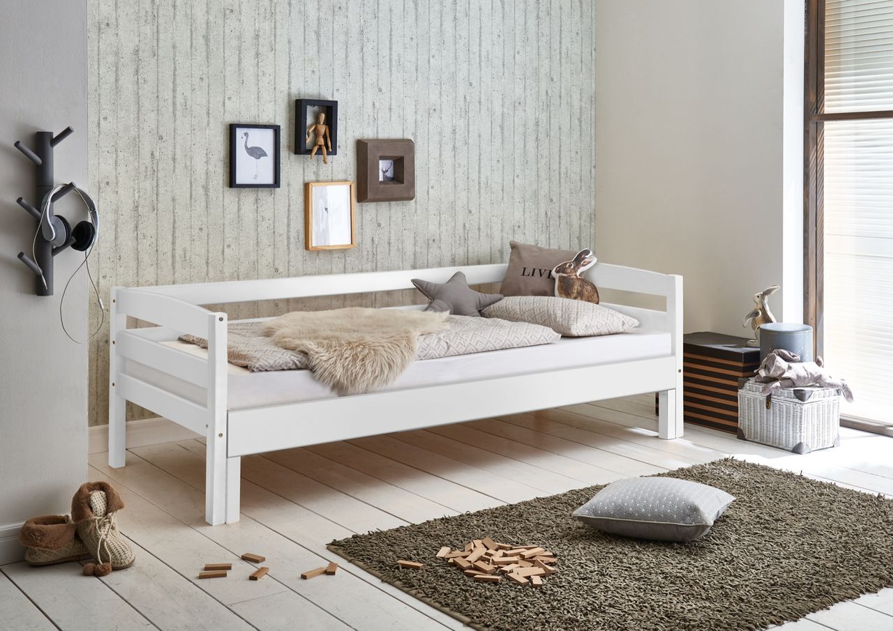 Relita Funktionsbett Emilia - ca. 90 / 180 x 200 cm, Buche massiv, Weiß lackiert