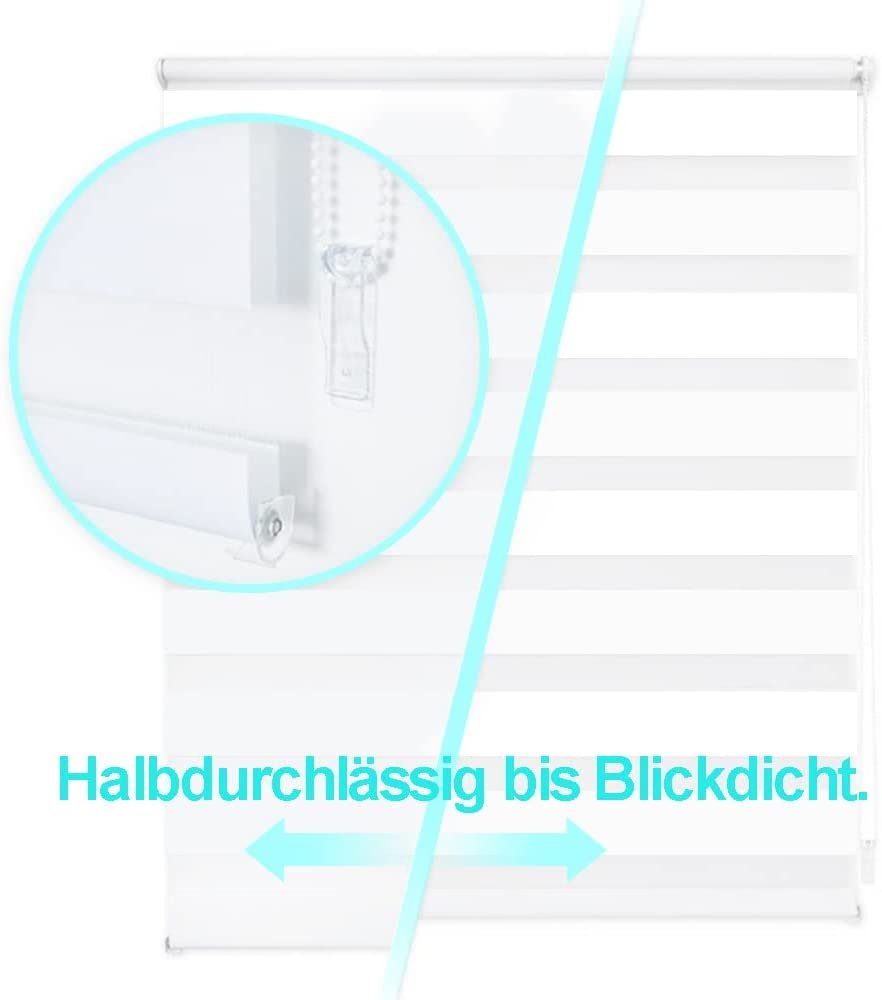 Doppelrollo Fensterrollo lichtdurchlässig, Weiß Rollo verdunkelnd, Klämmträger, OUBO, Ohne Bohren & Mit Bohren, freihängend, Klemmfix, Weiß