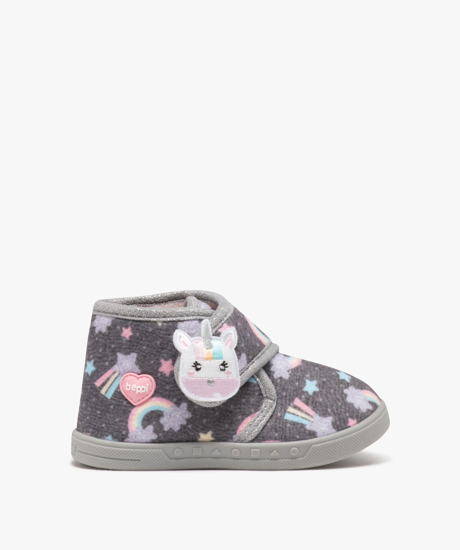 Chaussons fille bottillons à scratch en jersey imprimé - B... gris | GEMO