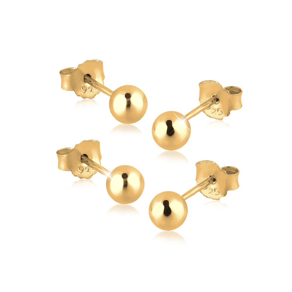 Elli Elli Boucles d'Oreilles Basic Set de Clous Femme  Plaqué Or Argent (925/1000) Boucles d'oreilles