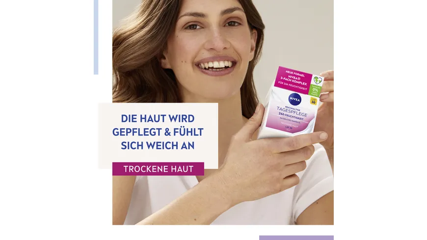 NIVEA Reichhaltige Tagespflege 24h Feuchtigkeit Trockene Haut LSF 30 50 ml
