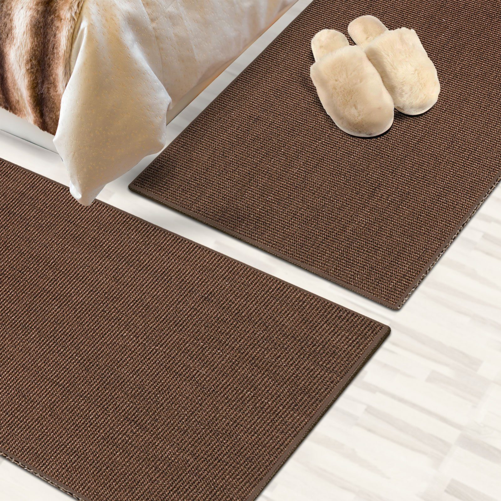 Bettumrandung Sylt Dunkelbraun, 3 Größen, Teppichläufer, ideal im Schlafzimmer Floordirekt, Höhe 6 mm, (3-tlg), Sisal
