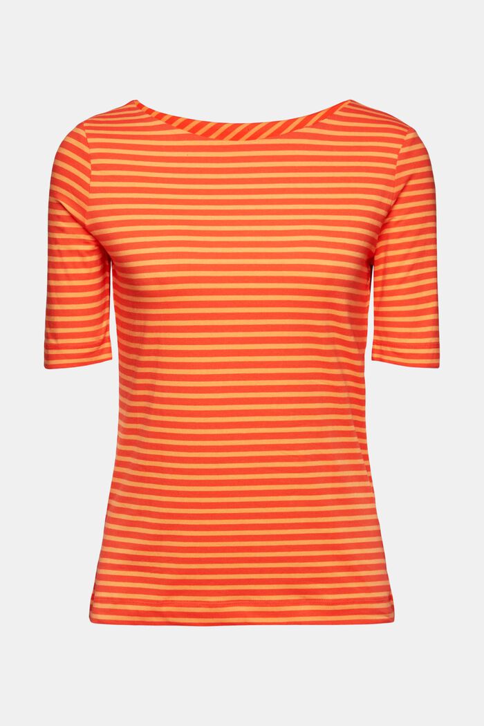 Gestreiftes Baumwoll-T-Shirt mit U-Boot-Ausschnitt